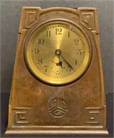 Tiffany Studios Bronze Desk Clock Greek Key Design