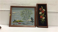2 Vintage Embroidered Pictures K15E