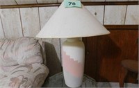 Pair of southwest design lamps w/ fabric shades,