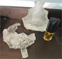 Glass perfume bottle, ornate stopper, large piece