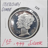 1oz .999 Silver Mercury Dime Round