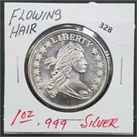 1oz .999 Silver Flowing Hair Round