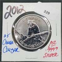 2012 1oz .999 Silver $5 Canada Cougar