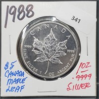 1988 1oz .999 Silver $5 Canada Maple Leaf