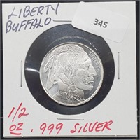 1/2oz .999 Silver Liberty Buffalo Round