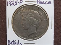 1925 P PEACE SILVER DOLLAR 90% DETAILS