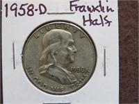 1958 D FRANKLIN HALF DOLLAR 90%