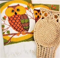 Owl basket, kitchen towel & matching dish cloth