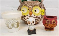 3" Owl & 3 Owl pots; 7" ceramic w/ hanger;