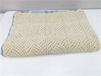 Hand Crocheted White Square-Sectioned Quilt