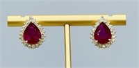 7.99 cts Ruby & Diamond 14k Yellow Gold Earrings