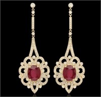 Certified 10.77 Cts Natural Ruby Diamond Earrings