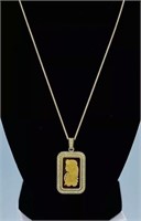 24k Gold 10g Bar 1.02ct Diamond Pendant w/ chain