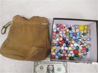 Lot of Assorted Marbles w/ Sack - Includes