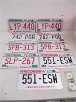 Lot of Wisconsin License Plates - 4 Sets & 1