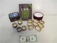 Vintage Napkins Rings, 2 Small Jewelry Boxes &