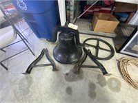 Iron Bell w/Stand and Wheel approx 22" dia