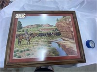 Matted framed print of Cattle drive scene