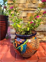 Sideways Talavera Flower Pot with Periwinkle