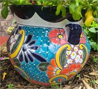Talavera Rounded Flower Pot with Periwinkle