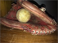 Vintage Baseball Glove & Ball