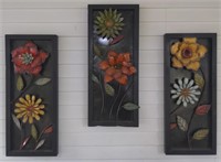 Trio of Metal Flower Outdoor Art Wall Hangings
