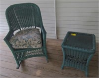 Teal Wicker Porch Furniture Chair and Side Table