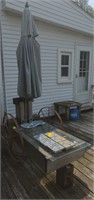 Wooden and Glass Wagon Themed Patio Table with