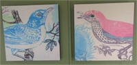 Pair of Bird Wall Art Canvases 15"x15"