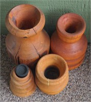 4 wooden Vases 10.5"