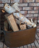 Metal tub with fire wood approximately 26"