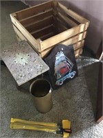 Wood Crate, Stool, Dart Board, Long Screwdrivers
