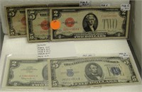 5 U.S. $2 & $5 PAPER NOTES - 1928-1963