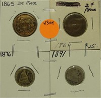 1864 & 65 2-CENT, 76 & 91 SEATED DIMES - 4 X BID