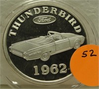 1962 FORD THUNDERBIRD 1 TROY OZ. SILVER ART ROUND