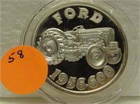 1956 FORD 600 TRACTOR 1 TROY OZ. SILVER ART ROUND