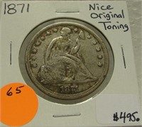 1871 SEATED LIBERTY DOLLAR W/TONING