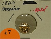 1865 1/2 GRAM MEXICO MAXIMILIAN GOLD COIN