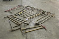 Assorted Yard Tools Includes Shovels, Rakes, Pick