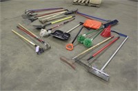 Assorted Brooms, Shovels & Rakes