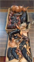 2 BOXES CARVED WOOD ANIMALS AFRICAN EXOTIC