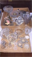 2 BOXES VARIOUS PRESSED GLASS, SPECTACLES & MORE