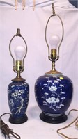 2 BLUE & WHITE GINGER JAR LAMPS