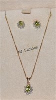 10K Gold Genuine Peridot Necklace With Earrings