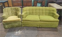 Mid Century Upholstered Sofa and Chair