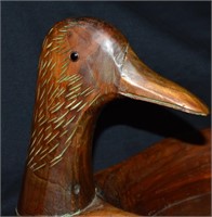Hand Carved Wood Duck Bowl Centerpiece Glass Eyes