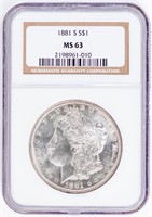 Coin 1881-S  Morgan Silver Dollar NGC MS63