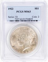 Coin 1922  Peace Silver Dollar PCGS MS63