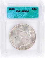 Coin 1898  Morgan Silver Dollar ICG MS64