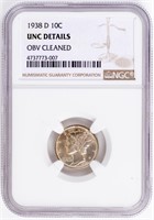 Coin 1938-D Mercury Dime NGC Unc. Details